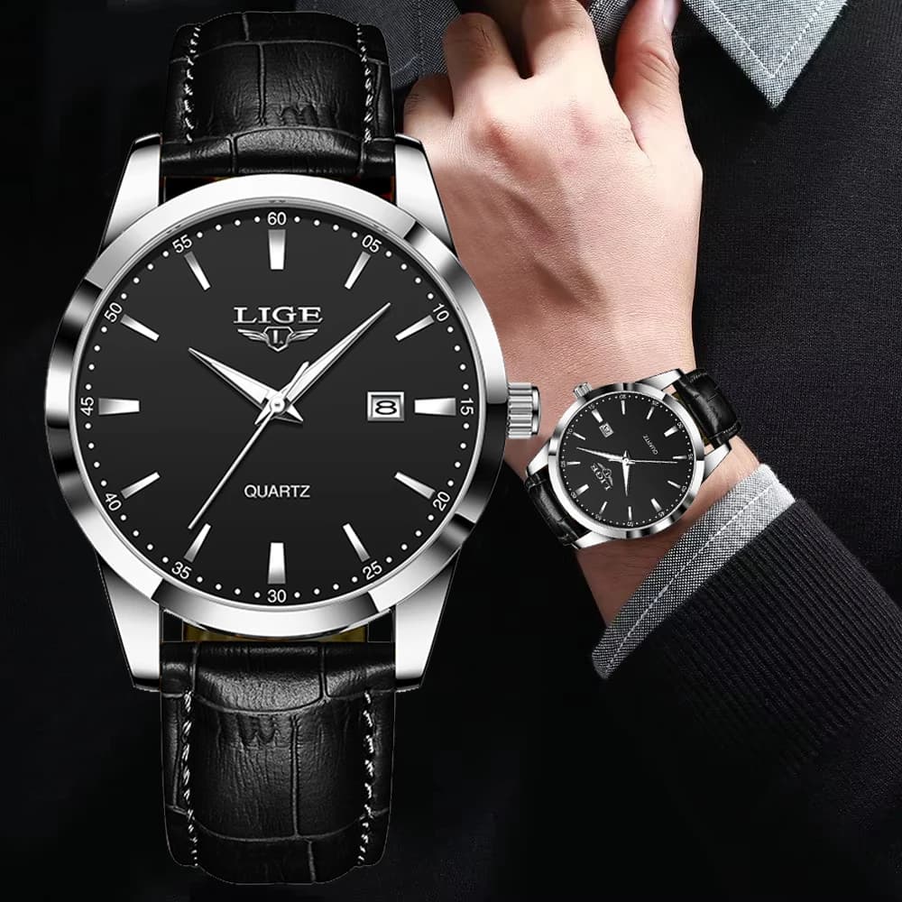 Relogios Masculino LIGE Top Brand Luxury Black Leather Watch For Men Fashion Military Sports Waterproof Men's Quartz Wristwatch - 6