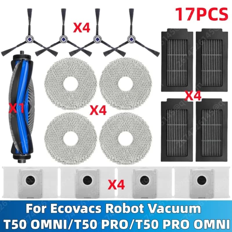 إكسسوارات مكنسة روبوت ECOVACS T50 PRO OMNI / T50 AUTO / DDX67 فرشاة جانبية رئيسية فلتر Hepa ممسحة قماش كيس غبار