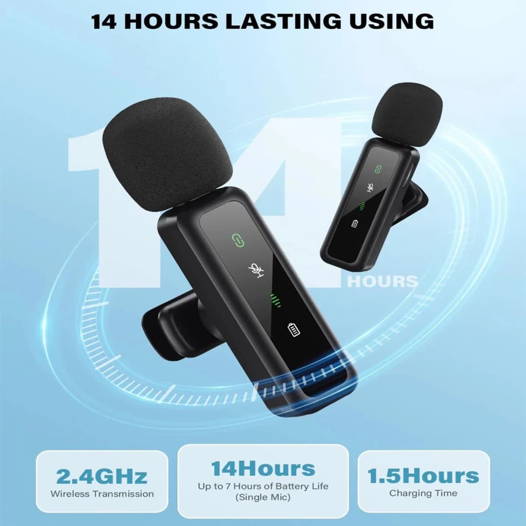 Lavalier Wireless Microphone 80mAh Rechargeable Battery Clip-On Podcast Mic for Streaming Vlogging Voice Recording Plug & Play - 6