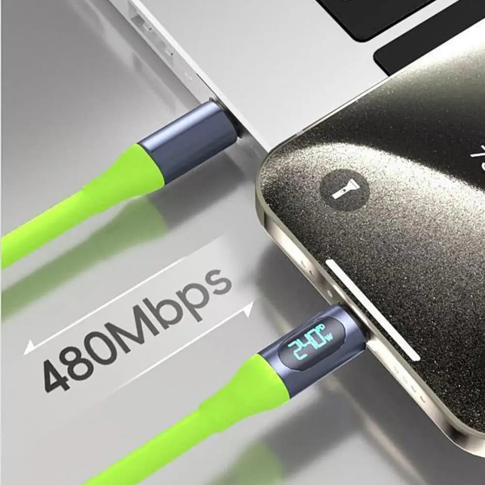 Super Fast Charging Smart Digital Display Charging Cable 240W For iPhone 15 16 Xiaomi Samsung Huawei Silicone Type C Cable - 5
