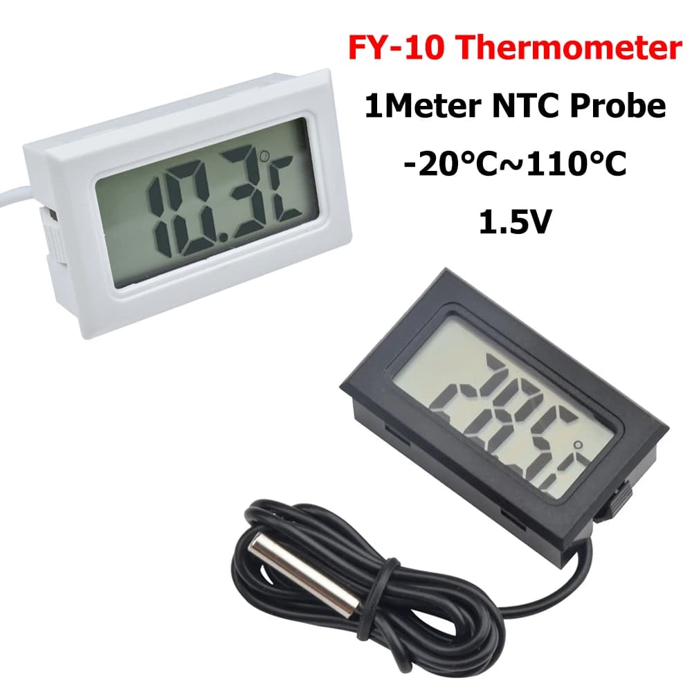 مقياس حرارة رقمي صغير من -20°C إلى 110°C بشاشة LCD مع مستشعر NTC بطول 1 متر لمراقبة درجة حرارة المنزل والمطبخ والثلاجة