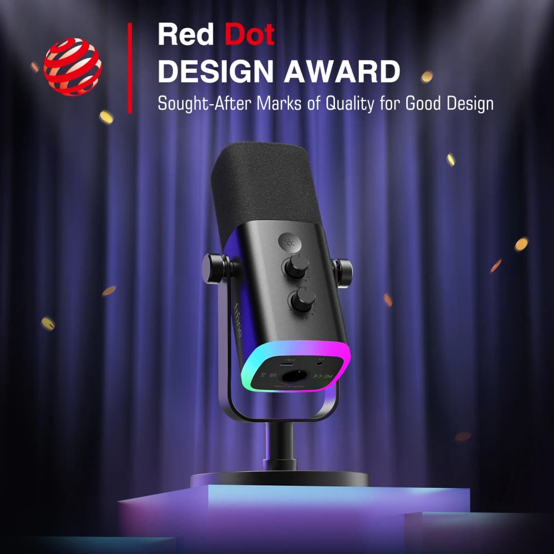 ميكروفون ديناميكي FIFINE USB/XLR مع زر كتم اللمس، مقبس سماعة الرأس، تحكم I/O، للكمبيوتر الشخصي ومزيج PS5/4، ميكروفون ألعاب Ampligame AM8 - 6