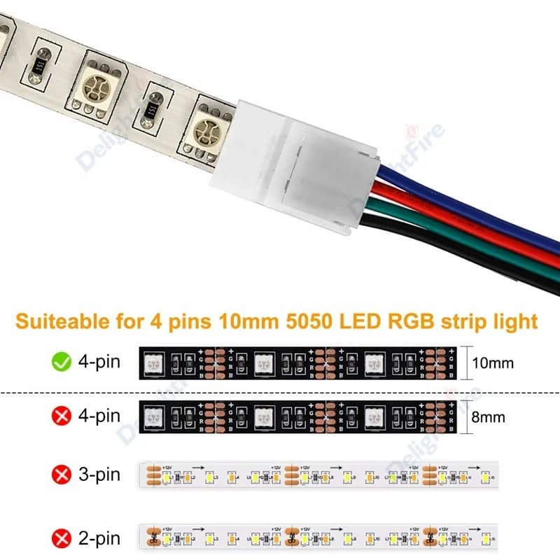 موصلات شرائط LED من 1 إلى 100 قطعة، 2/3/4pin، 5V و12V، موصلات أسلاك نحاسية لشرائط 5050 RGB WS2812B - 3