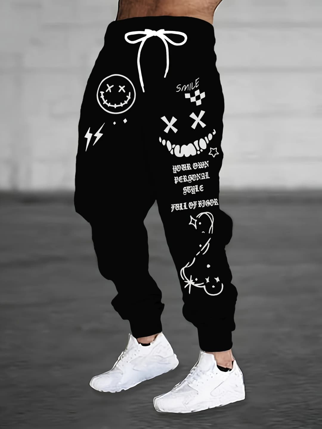 بنطلون رجالي طويل جديد لخريف 2025، كاجوال، تزلج، وجه مبتسم مطبوع، بنطلون هيب هوب خارجي