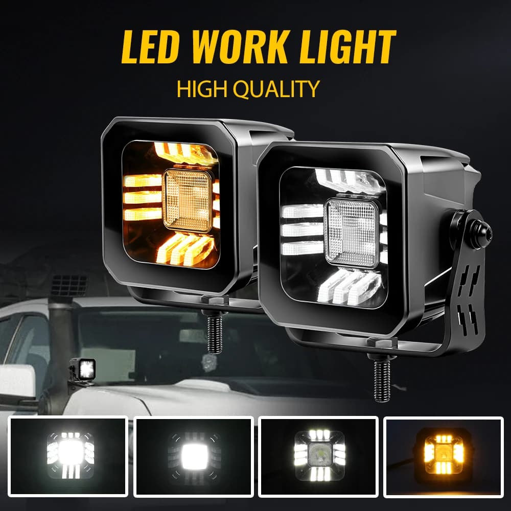إضاءة عمل LED جديدة مقاس 3 بوصات، بيضاء وصفراء، شريط إضاءة LED 4x4، بقعة وإضاءة غامرة 50000 لومن للجرارات والشاحنات والسيارات الرباعية 12V 24V - 6