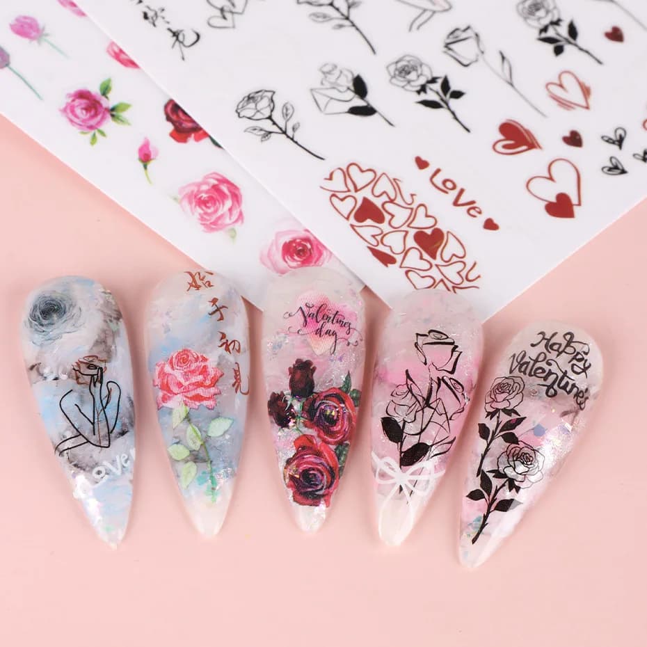 1 قطعة عيد الحب الجديد مسمار الفن صائق ثلاثية الأبعاد القلب أحمر الشفاه مسمار ملصقات مسمار الفن لوازم ملصقات بمادة لاصقة ذاتية الصنع مسمار المنزلق - 5