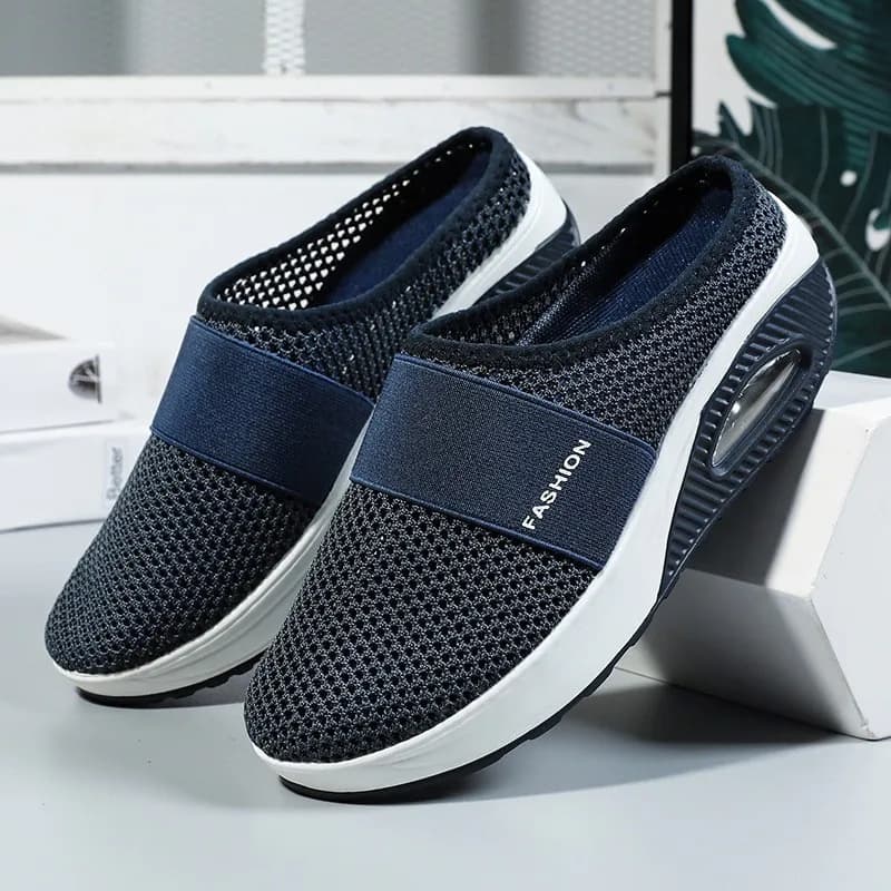Real Air Cushion Women Mesh Wedge Slippers Premium Sandals Vintage Anti-slip Casual Mules Female Plus Size Platform Retro Shoes - 4