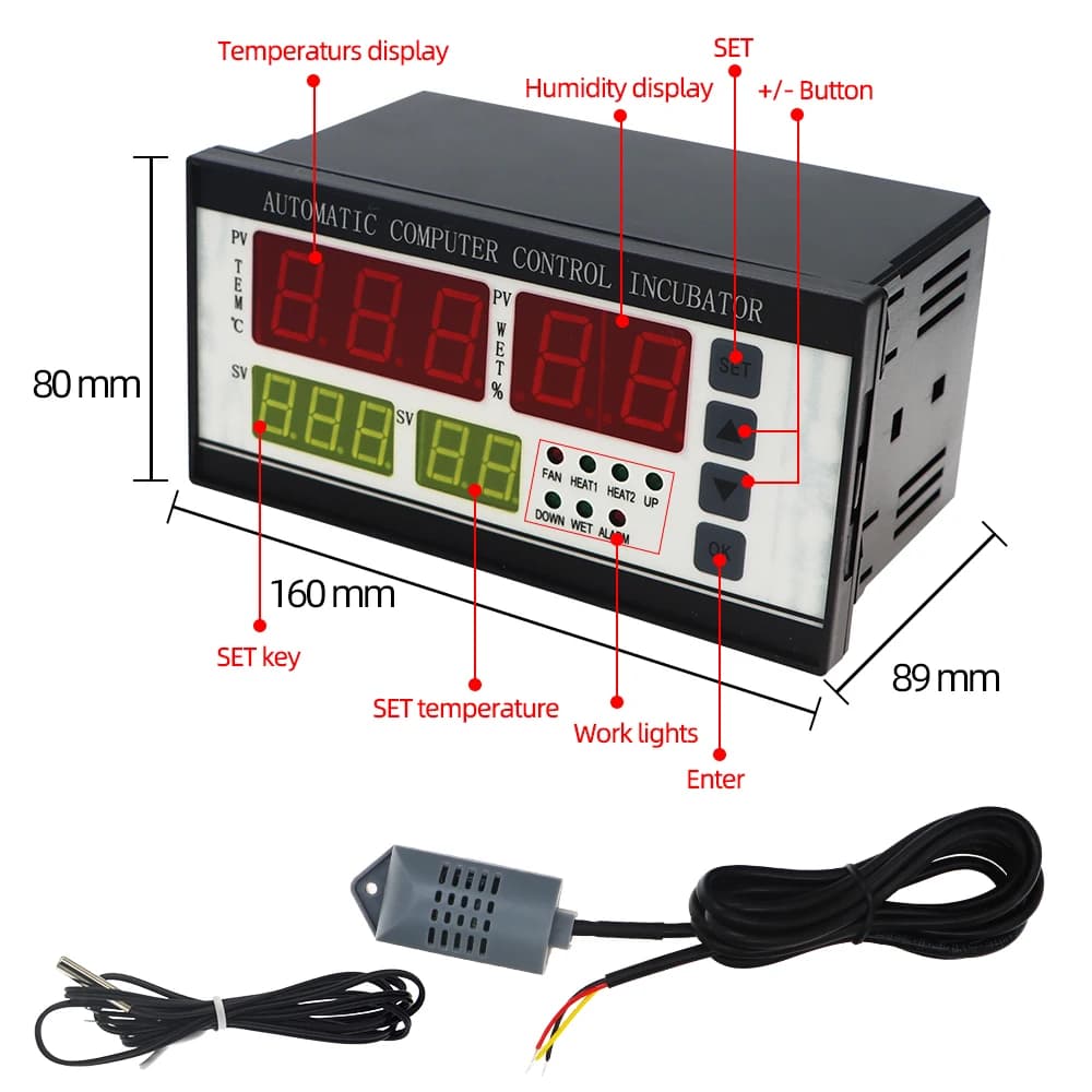 XM-18 Digital Egg Incubator Controller Multifunctional Thermostat Hygrostat Control with Temperature Humidity Sensor Probe - 4