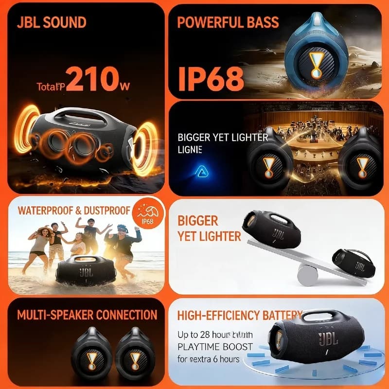 Original JBL Boombox 4 Wireless Speaker IP68 Waterproof Dustproof AI Sound Boost 34H Battery Bluetooth 5.4 Auracast Outdoor HOT - 3