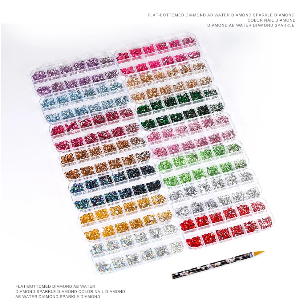 2pcs/Set Nail Art Rhinestones Kit 12Grids Flatback Crystal Clear AB Drills With Pen DIY Manicure Nail Art Decoration Accessories - 3