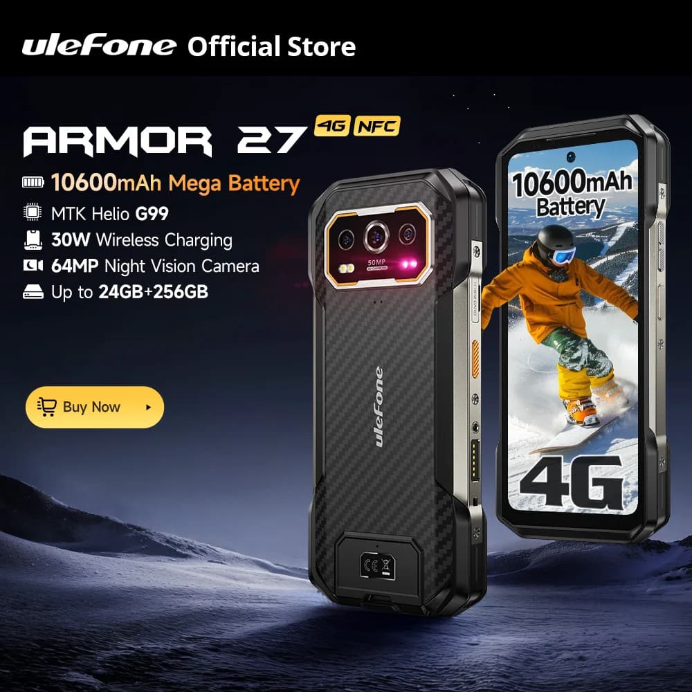 【عرض عالمي】 هاتف Ulefone Armor 27 4G متين ببطارية 10600 مللي أمبير وذاكرة 24 جيجابايت + 256 جيجابايت ونظام أندرويد 14 وشاشة 6.78 بوصة FHD و120 هرتز ورؤية ليلية، نسخة عالمية