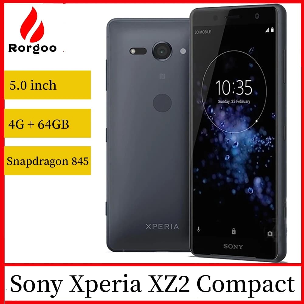 هاتف محمول أصلي Sony Xperia XZ2 Compact SO-05K H8314 H8324، 4G، شاشة 5.0 بوصة، 4 جيجابايت + 64 جيجابايت، شريحة SIM فردية/مزدوجة، NFC، هاتف ذكي بنظام أندرويد