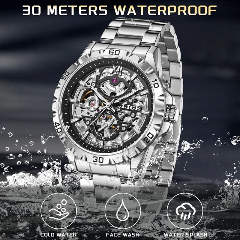 LIGE Hollow Skeleton Men's Mechanical Wristwatches Fashion Luminous Watch Men Military Sports Waterproof Automatic Watch For Men - 3