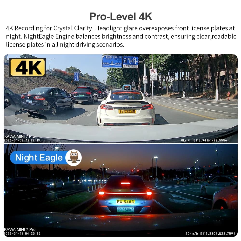 KAWA 4K Front Dash cam MINI 7 Pro,WiFi Car Camera with APP/Voice Control/WIFI6/GPS, AUTO Video Recorder,Dashcam,HDR,Dash camera - 2