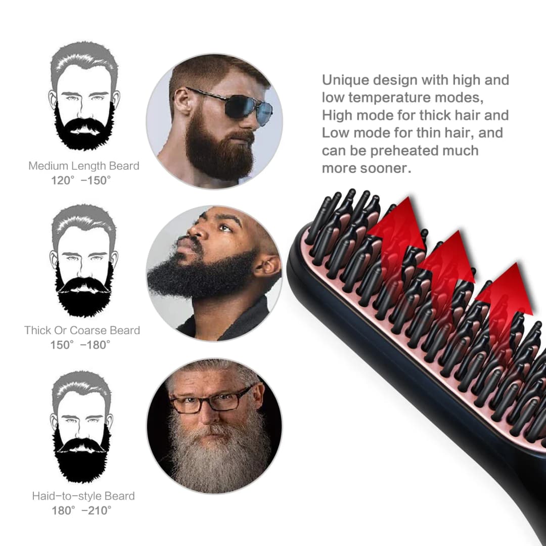 Men's Electric Beard Straightener Negative Ion Hair Straightening Brush Hair Straightener Wet & Dry Quick Styler - 2