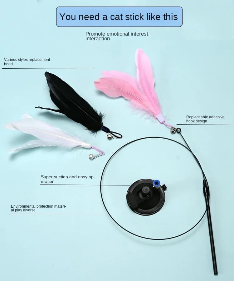 لعبة قطط عصا مداعبة مع جرس عصا ممتدة كوب شفط ذاتي عالي ومتين أداة مداعبة تفاعلية لعبة قطط - 5