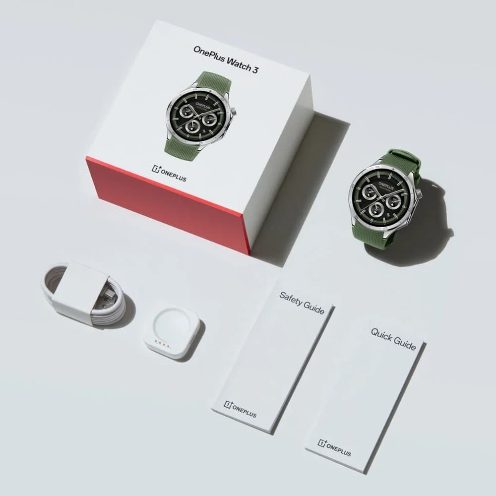 ساعة ون بلس واتش 3 الذكية الجديدة كلياً - الإصدار العالمي - شاشة 1.50 بوصة أموليد - ذاكرة 32 جيجابايت - معالج سنابدراجون W5 - نظام وير أو إس من جوجل - NFC - مقاومة للماء IP68 و 5ATM - 2