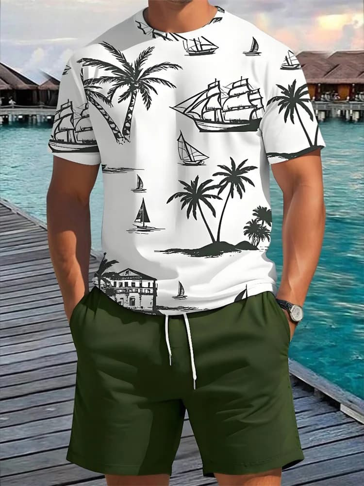 2 Piece Summer Casual Everyday Men's Short Sleeve Shorts Set Hawaiian Print Men's T-shirt Outdoor Sports Men's Beach Shorts - 6