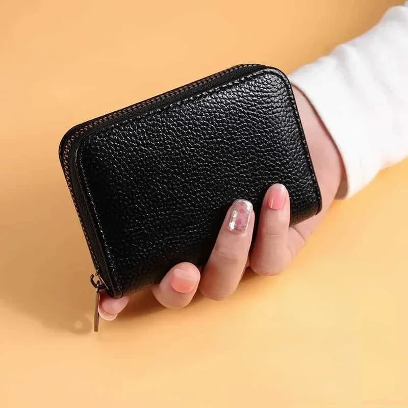 Multi Slot Card Holder Vintage Small Wallet Women Men Business Bank Credit Card Bag Male Coin Pouch Solid Leather Zipper Wallet - 4
