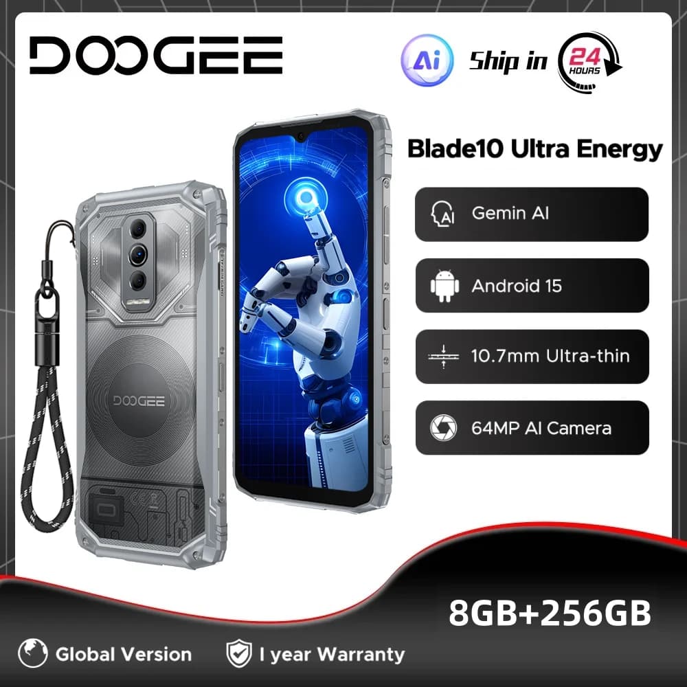DOOGEE Blade10 Ultra Energy Rugged Phone 8GB 256GB 6150mAh Battery 6.56” HD+ Screen UNISOC T7250 Android 15 NFC Smartphone