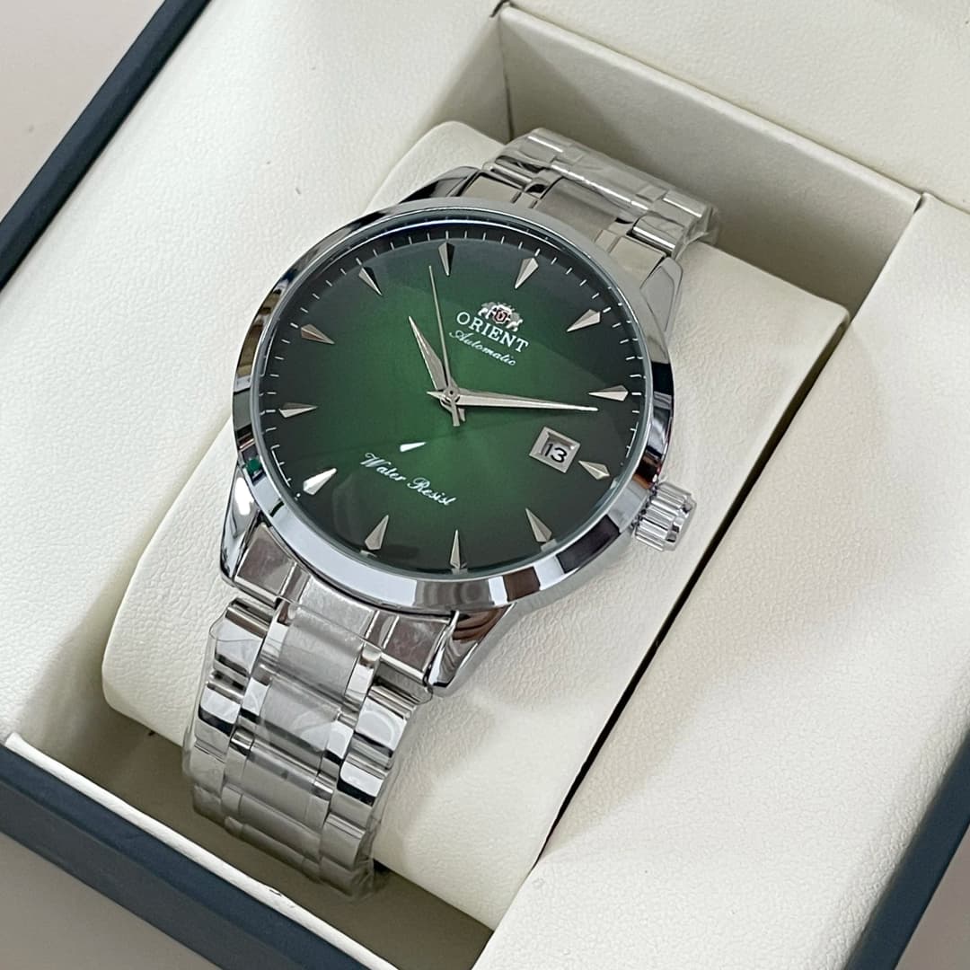 ساعة يد رجالية أوتوماتيكية من أورينت، ميناء أسود، حزام ستانلس ستيل، مقاومة للماء، كلاسيكية للأعمال مع عرض التاريخ - 4