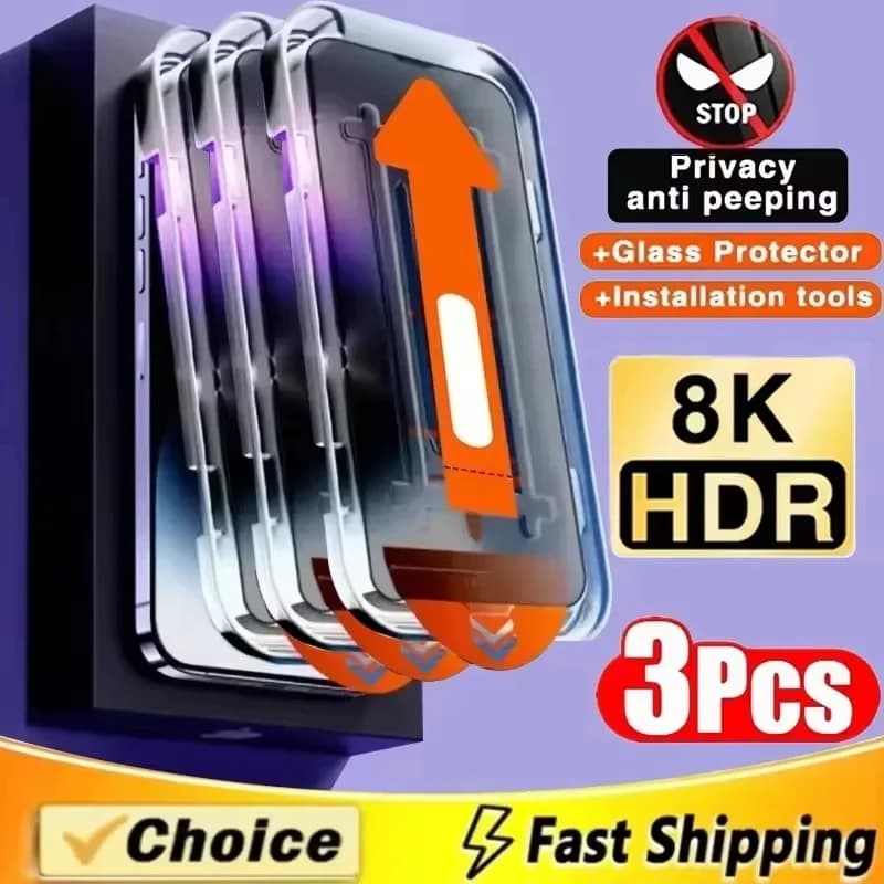 واقي شاشة خصوصية بطبقة طاردة للزيوت لهواتف آيفون 17 برو ماكس 16 15 13 11 14 12 اير 16E ميني SE 7 XR مع تركيب خالي من الغبار