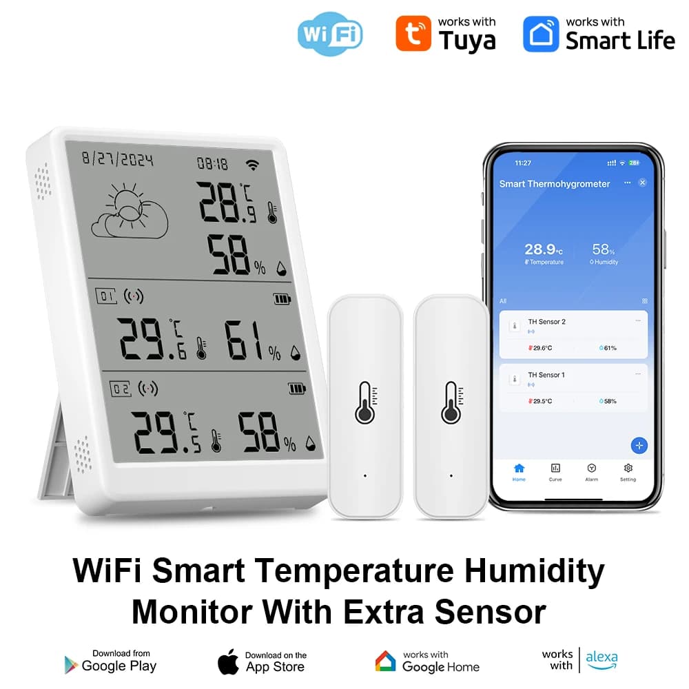 Tuya WiFi Weather Station Digital Thermometer Room Hygrometer RF433 Indoor Outdoor Humidity Temperature Sensors Table Wall Clock - 2