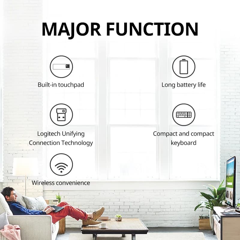 لوحة المفاتيح اللاسلكية Logitech K400 Plus مع لوحة لمس، متوافقة مع التلفزيون، بطارية طويلة الأمد، متوافقة مع ويندوز وأندرويد TV - 2