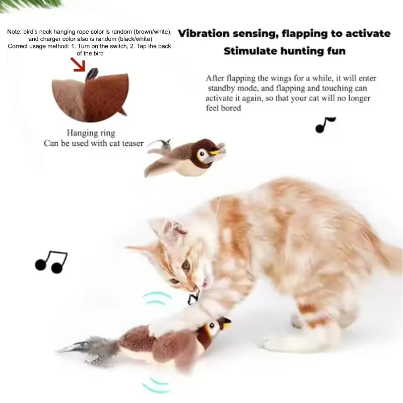 New Simulated Bird Cat Toy Interactive Toys Dog Rechargeable Chirping Flapping Bird(no Flying) Touch Activated Plush Toy Pet - 3