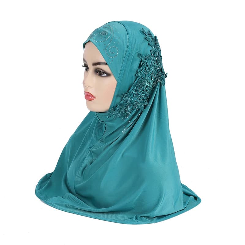 H027 حجاب مسلم كبير جميل للفتيات مع دانتيل وأحجار، وشاح إسلامي، شال، غطاء رأس، هدية رمضان - 4