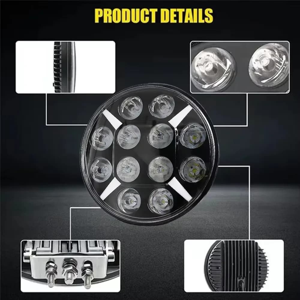 1/2 قطعة إضاءة عمل LED مستديرة 7 بوصة/9 بوصة 120 واط 12 فولت 24 فولت أصفر أبيض LED DRL مصباح ضباب للطرق الوعرة لسيارات الشاحنات 4X4 4WD إكسسوارات السيارات - 3