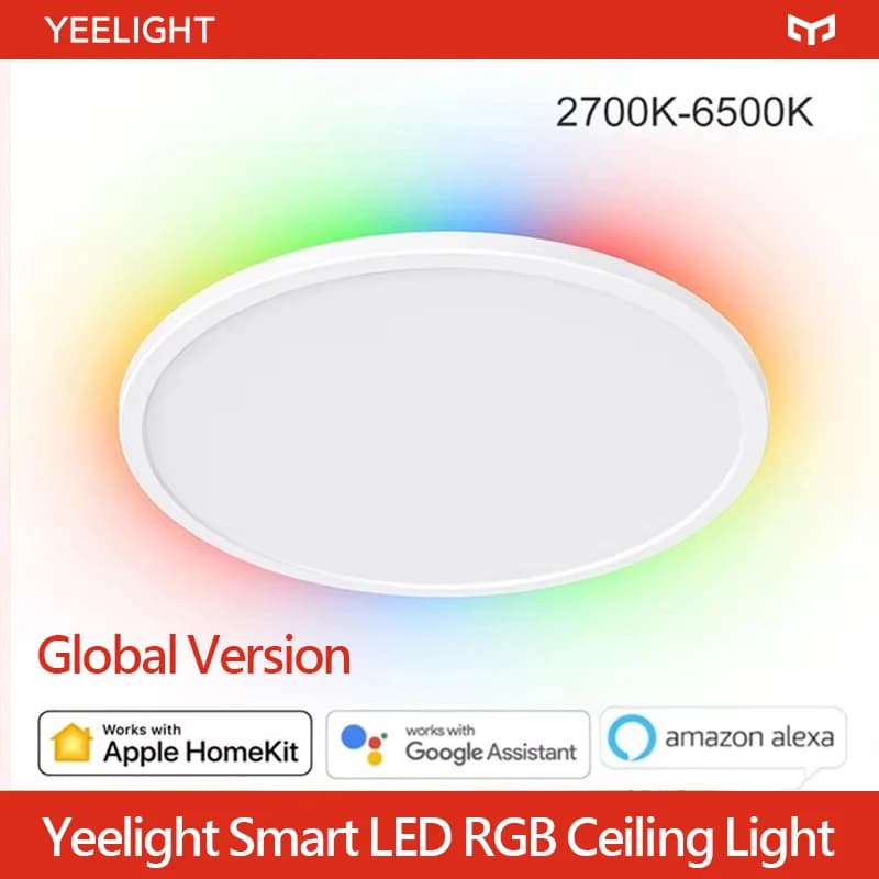 إضاءة سقف ذكية من ييلايت LED RGB واي فاي 24 واط قابلة للتعتيم 2700K-6550K رفيعة جداً مع تحكم صوتي ذكي تعمل مع تطبيق هومكيت مي هوم