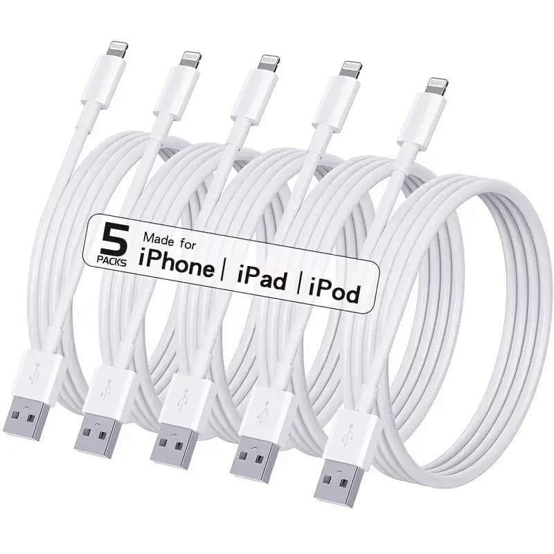 3 قطع 5 قطع كابل USB إلى Lightning معتمد من MFi كابل شحن سريع لـ iPhone 14 و13 و12 و11 Pro وX و8 ولـ iPad أبيض 1 متر 2 متر 3 متر