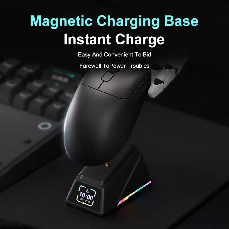 AJAZZ AJ179 APEX PAW3950 30000 ديسيبل متوحد الخواص 8 كيلو هرتز ماوس ألعاب لاسلكي مريح لليد اليمنى مع قاعدة شحن شاشة مغناطيسية RGB - 3