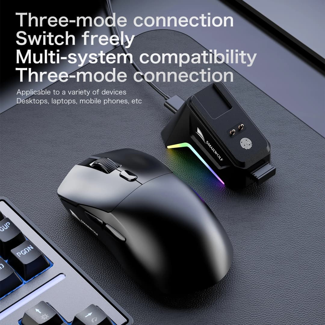 SMAILWOLF M3 PRO ماوس بلوتوث لاسلكي بثلاثة أوضاع لألعاب الرياضة الإلكترونية لأجهزة الكمبيوتر المحمولة والمكتبية PAW3311 سلكي خفيف الوزن FPS - 4