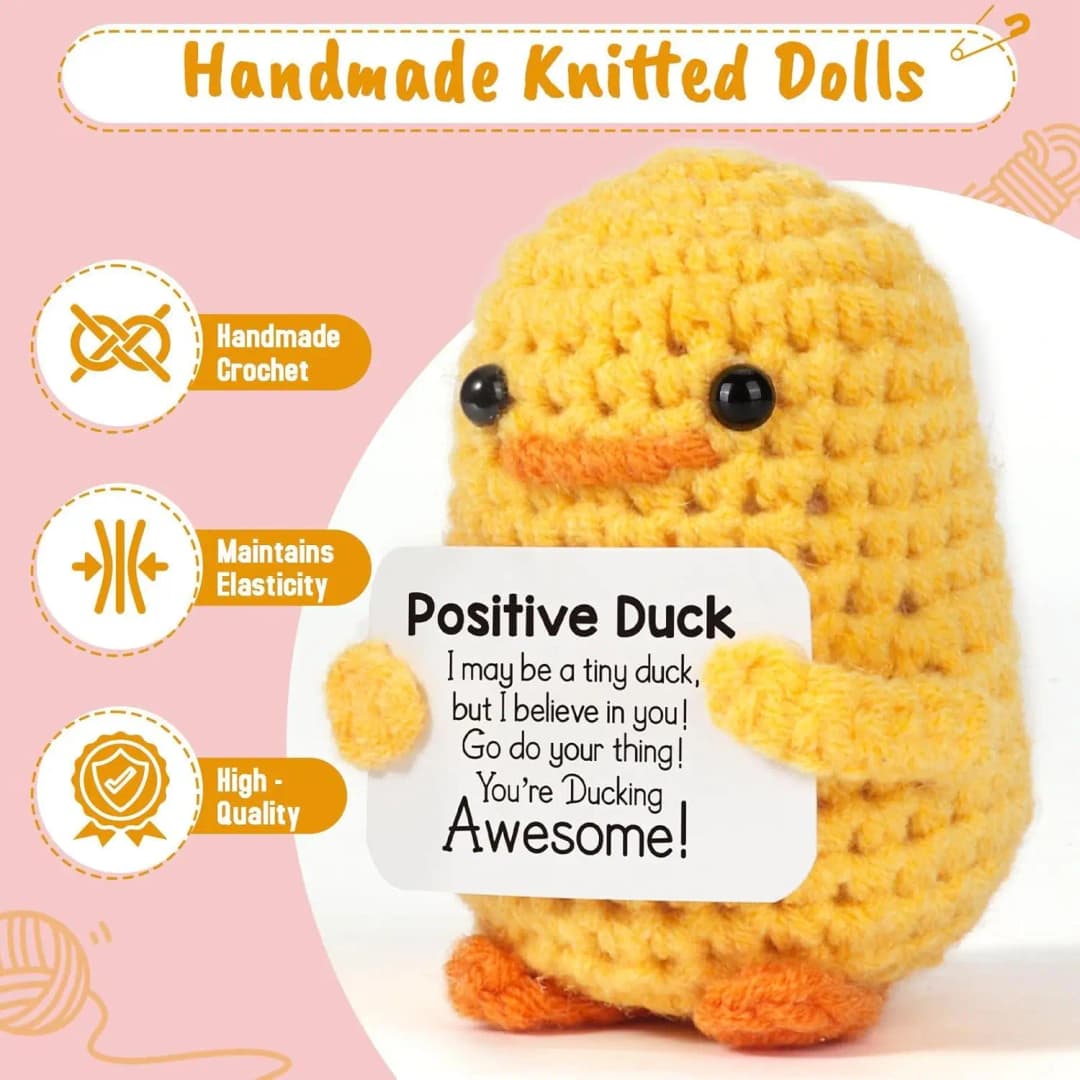 Positive Energy Pocket Hug Crochet Doll, Mini Handmade Knitted Plush Potato Turtle Vegetable Duck Funny Support Gift with Card - 3