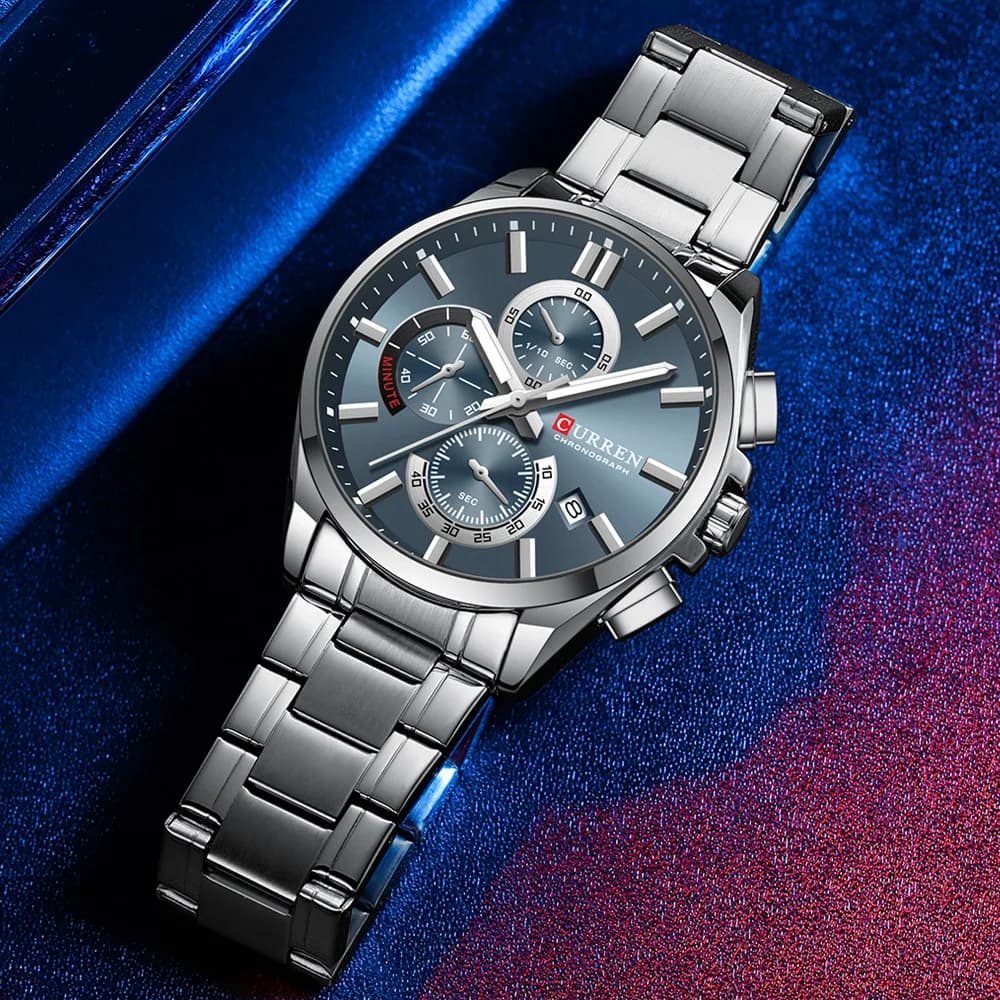 CURREN Men's Watches Top Brand Luxury Watch for Men Original Waterproof Stainless Steel Chronograph Moon Phase Date Rota Dial - 6