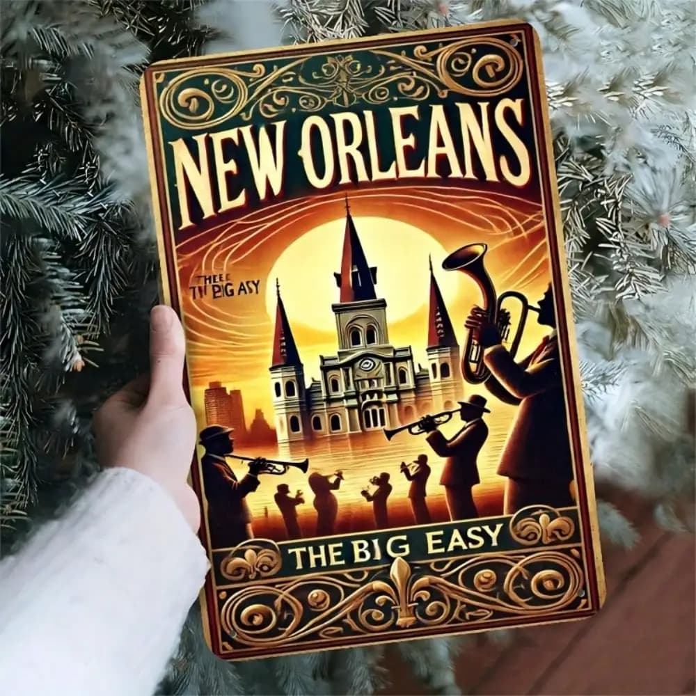 Vevor Metal Wall Art Decor New Orleans Vintage Sign Handcrafted Retro Decor Big Easy Wall Hangings 7.8x11.8 Inch Festive Decor