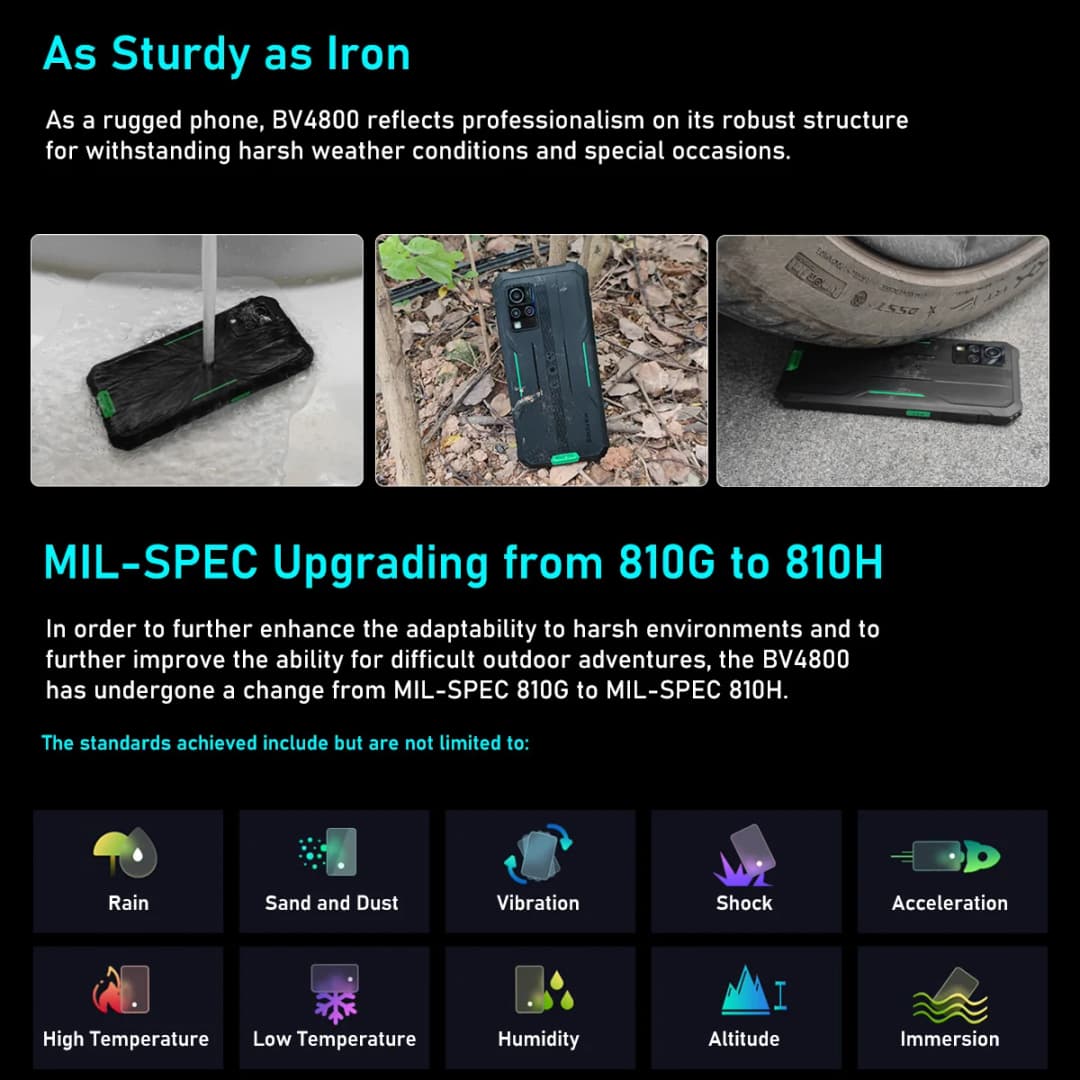 Blackview BV4800 Rugged Smartphone,6.56'' HD Display A22 Quad Core, 3GB 64GB, 5180mAh Battery, 13MP Camera, Android 13 Phone - 5
