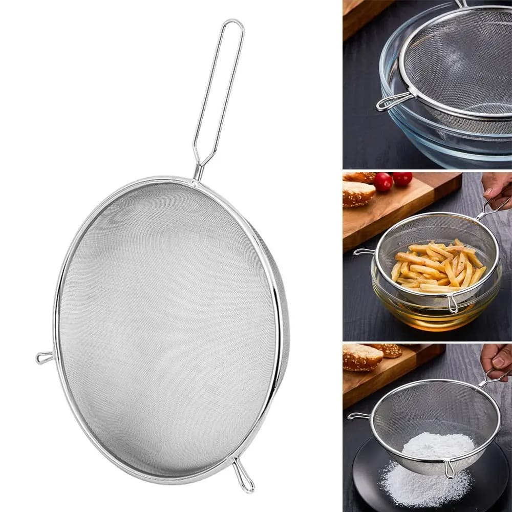 Stainless Steel Flour Filter Screen Soybean Milk Filter Screen Cooking Spoon Double Ear Screen Snack French Fries Kitchen Tools