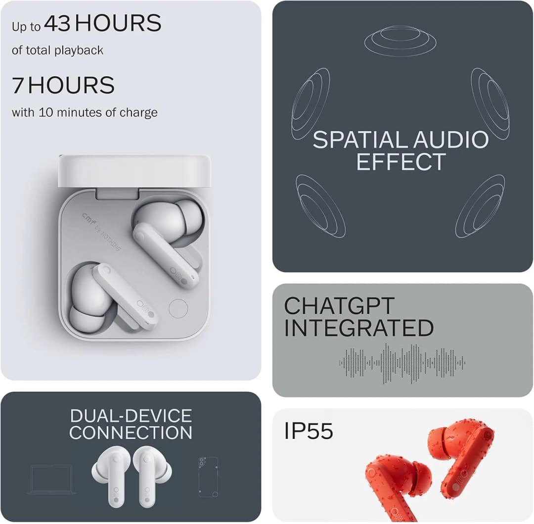 CMF by NOTHING Buds Pro 2 Wireless Bluetooth Earbuds 50dB Hybrid ANC Smart Knob Control HiFi Sound IP55 Waterproof Outdoor G - 4