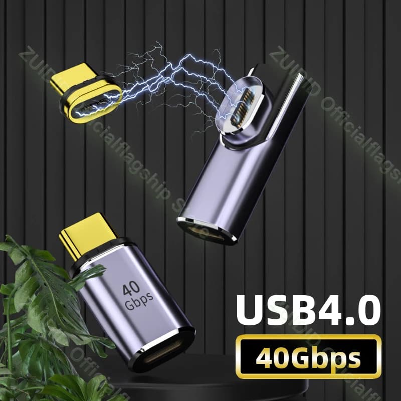 USB4.0 Thunderbolt3 محول مغناطيسي USB C إلى النوع C 40Gbps 100 واط شحن سريع محول مغناطيسي كابل 8K @ 60 هرتز USB نوع C محول - 2