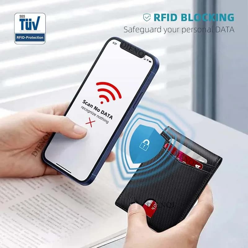 محفظة DIENQI رجالية، حامل بطاقات ائتمان مع حماية RFID، محفظة نحيفة، مجموعة أوراق سوداء - 2