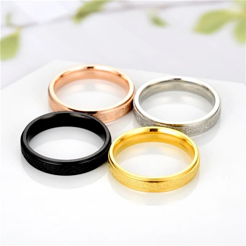 4mm Minimalist Thin Stackable Stainless Steel Ring Black for Lovers Frosted Round Knuckle Rings Wedding Band Engagement Jewelry - 3