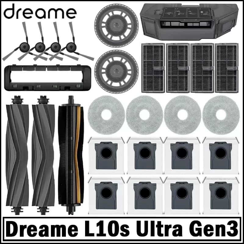 Dreame L10s Ultra Gen3 / L30s Pro Ultra Robot Vacuum Spare Parts Main Side Brushes Mop Cloths HEPA Filters Dust Bags Accessories