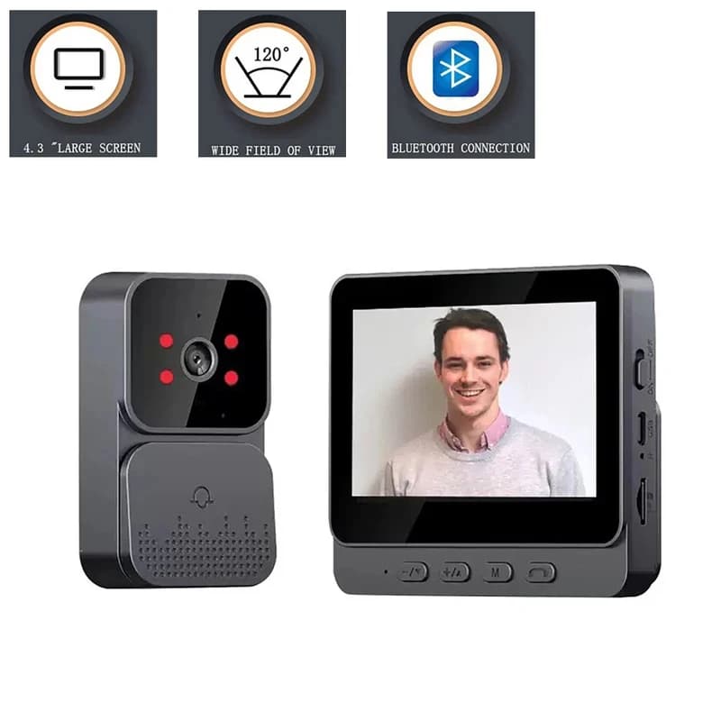جرس باب ذكي WiFi 2.4G لاسلكي، كاميرا إنتركوم فيديو، رؤية ليلية، شاشة HD 4.3 بوصة لأمان المنزل والشقة - 6