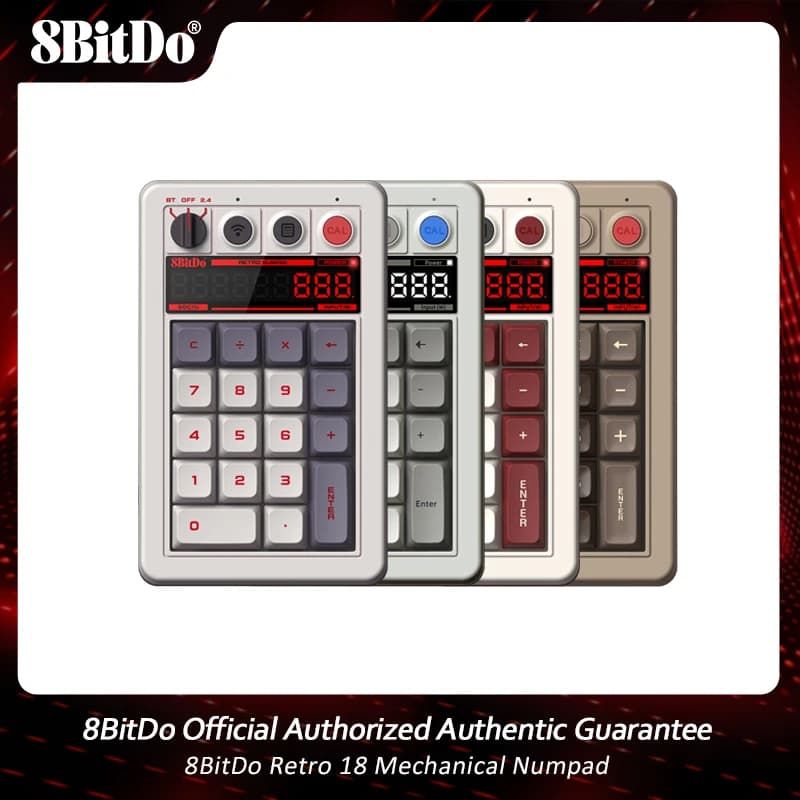 لوحة أرقام ميكانيكية 8BitDo Retro 18، تدعم وضع الآلة الحاسبة، بلوتوث، 2.4G، لوحة أرقام سلكية لنظامي ويندوز وأندرويد