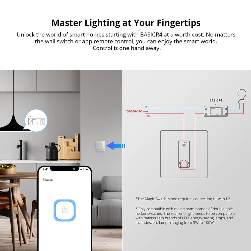 Sonoff Basic-R4 Mini Wifi Smart Switch Upgraded Basicr2 Magic Switch Mode LAN Support Home Assistant Alexa Alice Ewelink Remote - 5