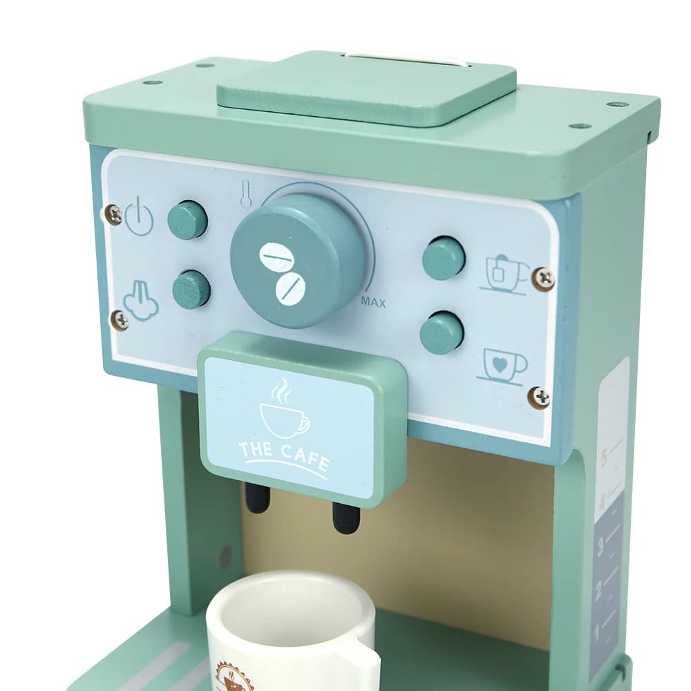 Kids Kitchen Toy Set Wooden Coffee Maker Set Simulation Cookie Pretend Play Educational Toys Gifts for Girls Boys - 5