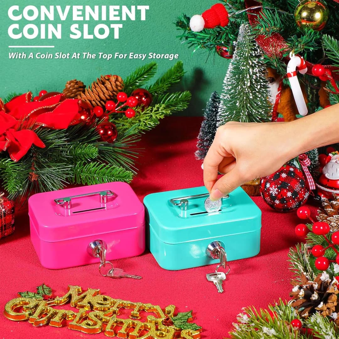 Mini Cash Box with Slot Small Cash Box with Money Tray and Key Lock, Metal Lock Box Small Size - 5